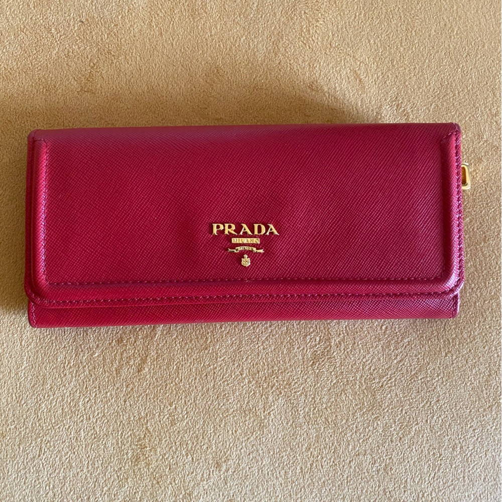 Prada Saffiano Red Long Wallet